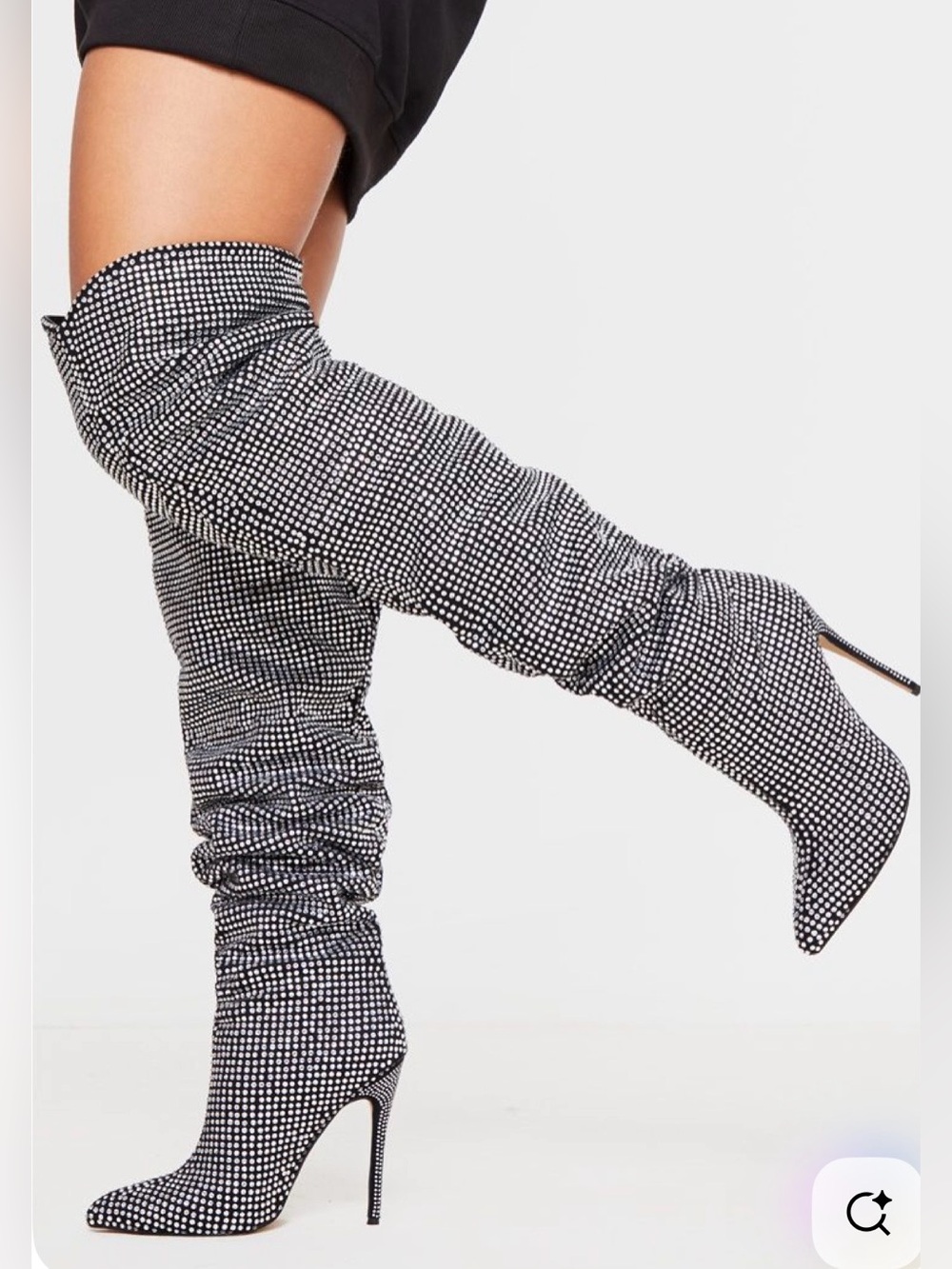 PrettyLittleThinge Black Diamante Fish Net Over The Knee Boots size 10